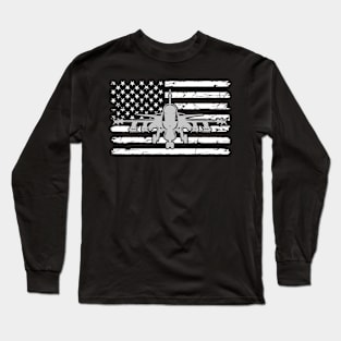 US Flag Airplane Patriotic American Pilot Long Sleeve T-Shirt